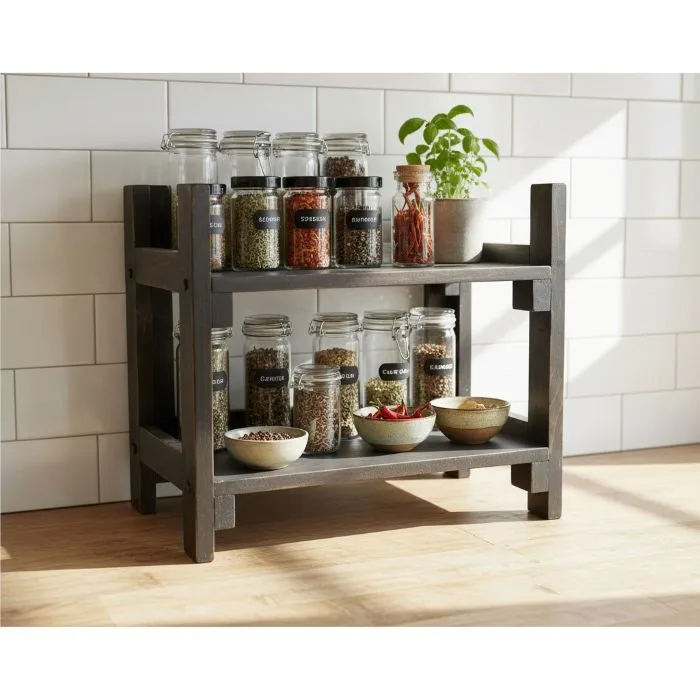 Farmhouse Shelf Organizer made in pine or reclaimed wood for kitchen or bathroom